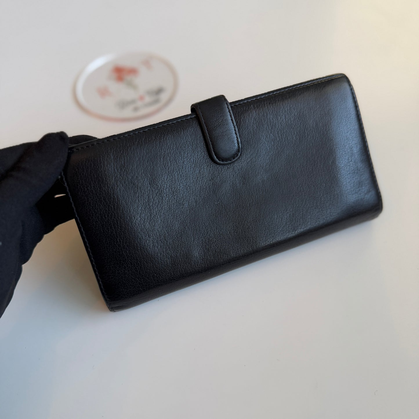 Chanel Camellia Logo Black Leather Wallet