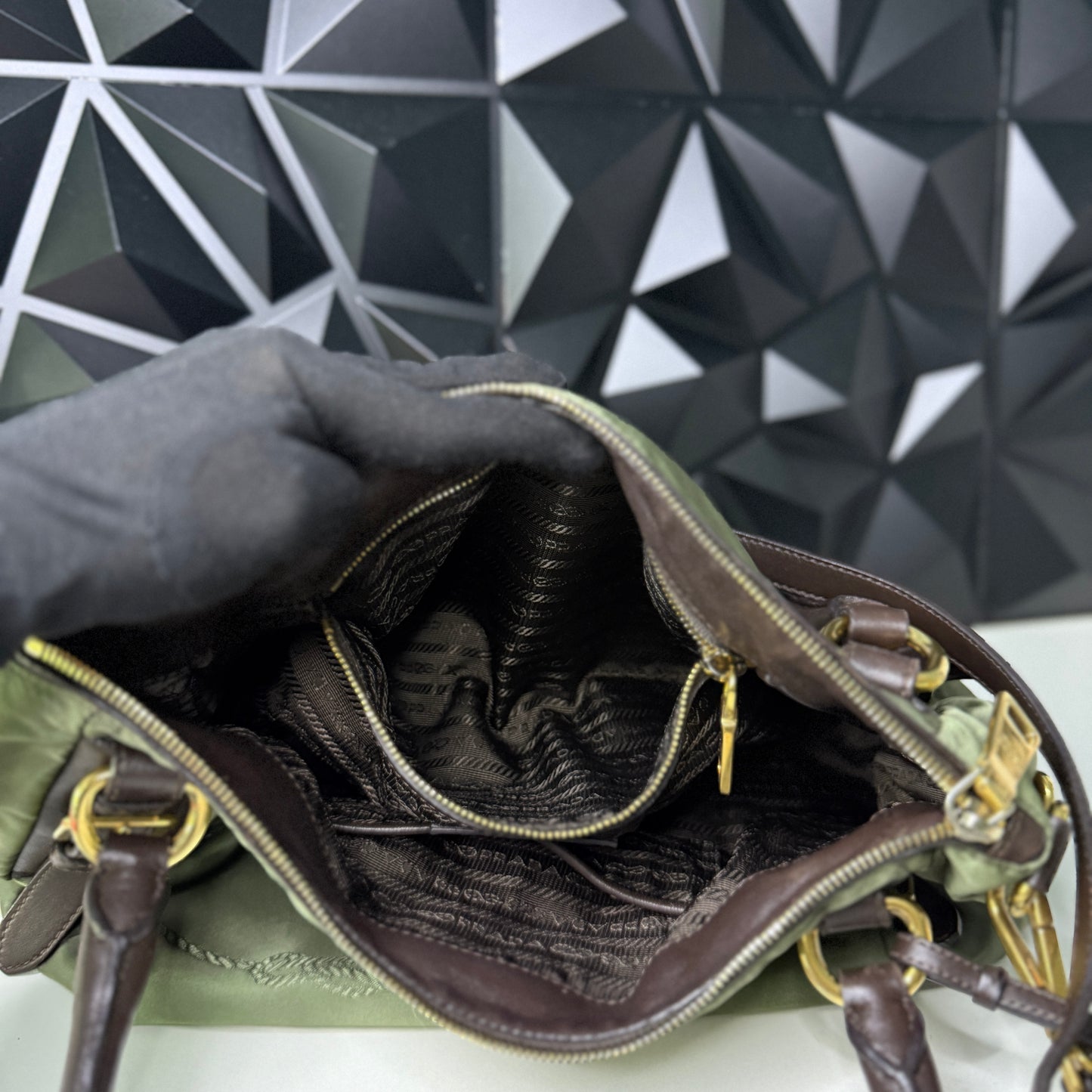 Prada Nylon Jacquard, Fumo 2-way Bag