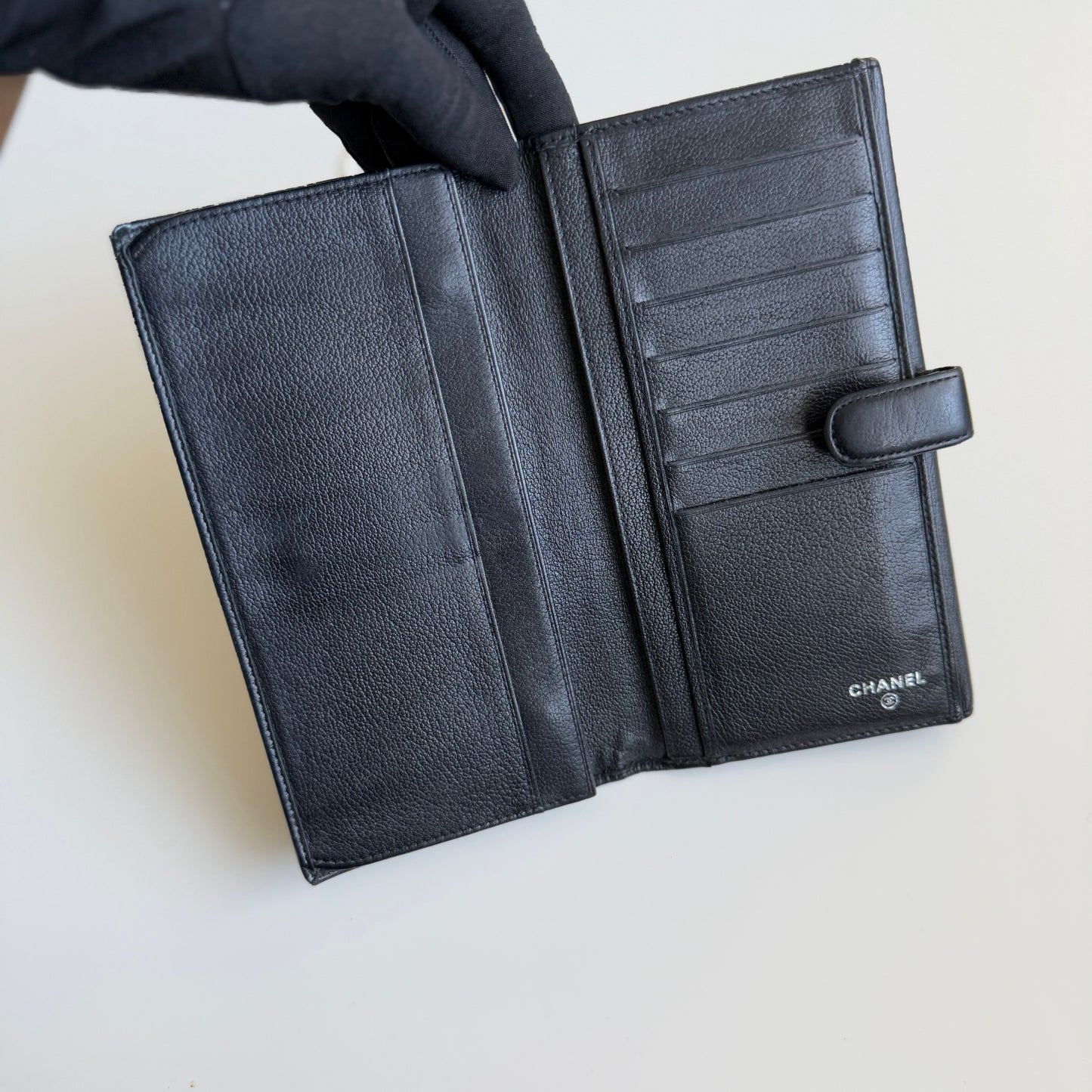 Chanel Camellia Logo Black Leather Wallet