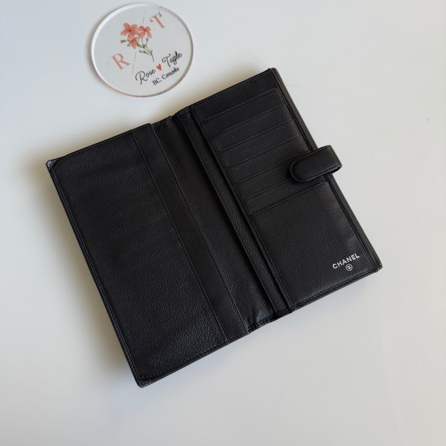Chanel Camellia Logo Black Leather Wallet