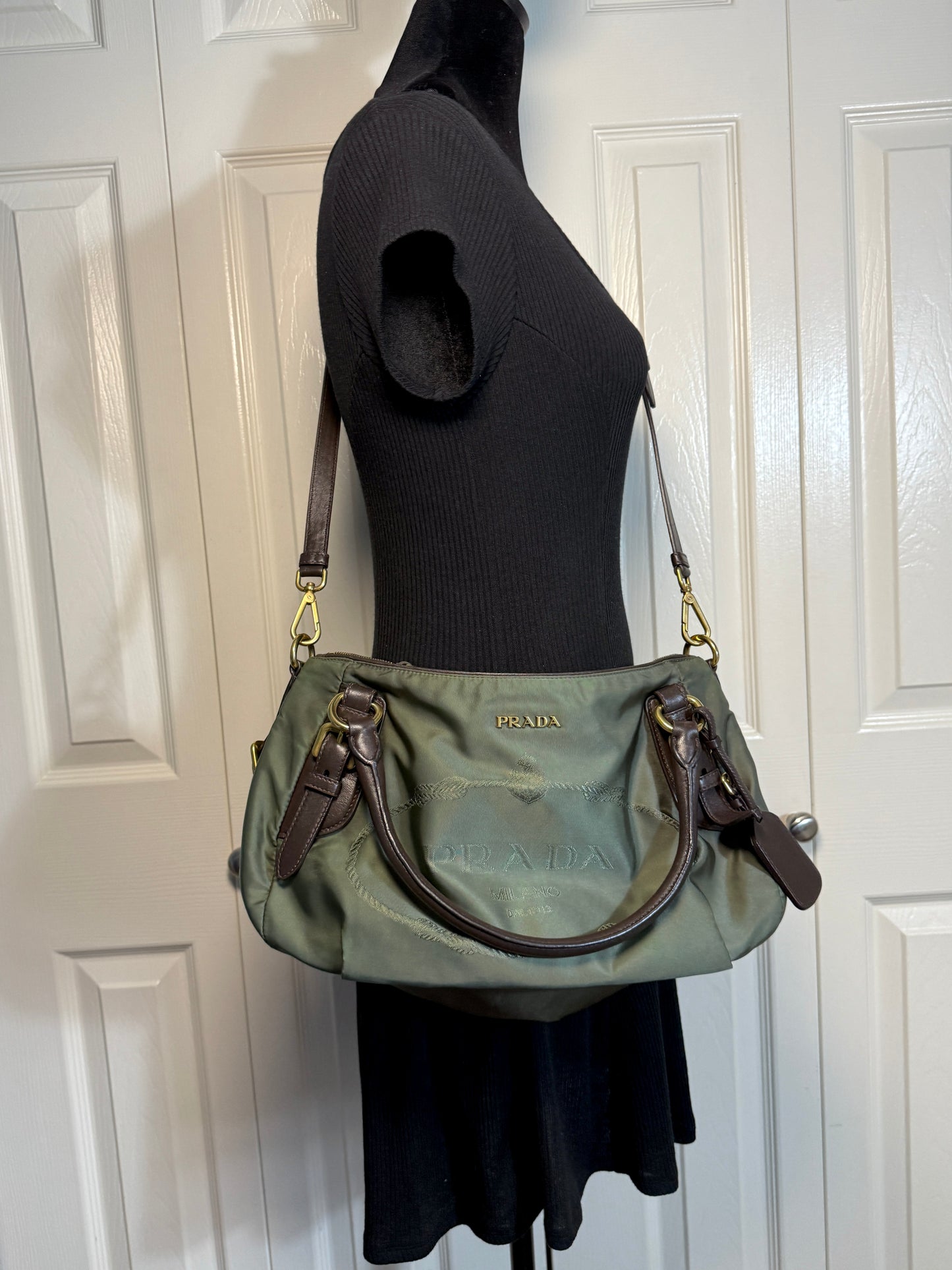 Prada Nylon Jacquard, Fumo 2-way Bag
