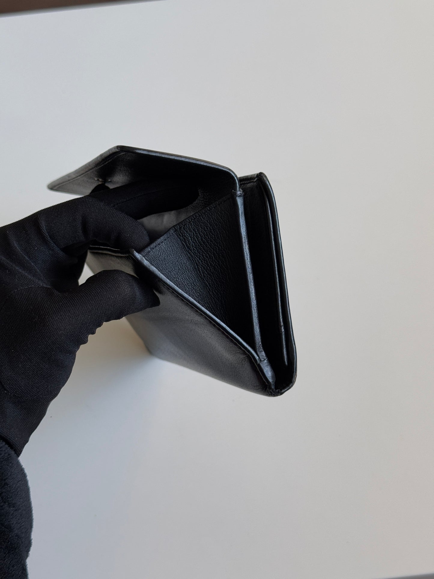 Chanel Camellia Logo Black Leather Wallet