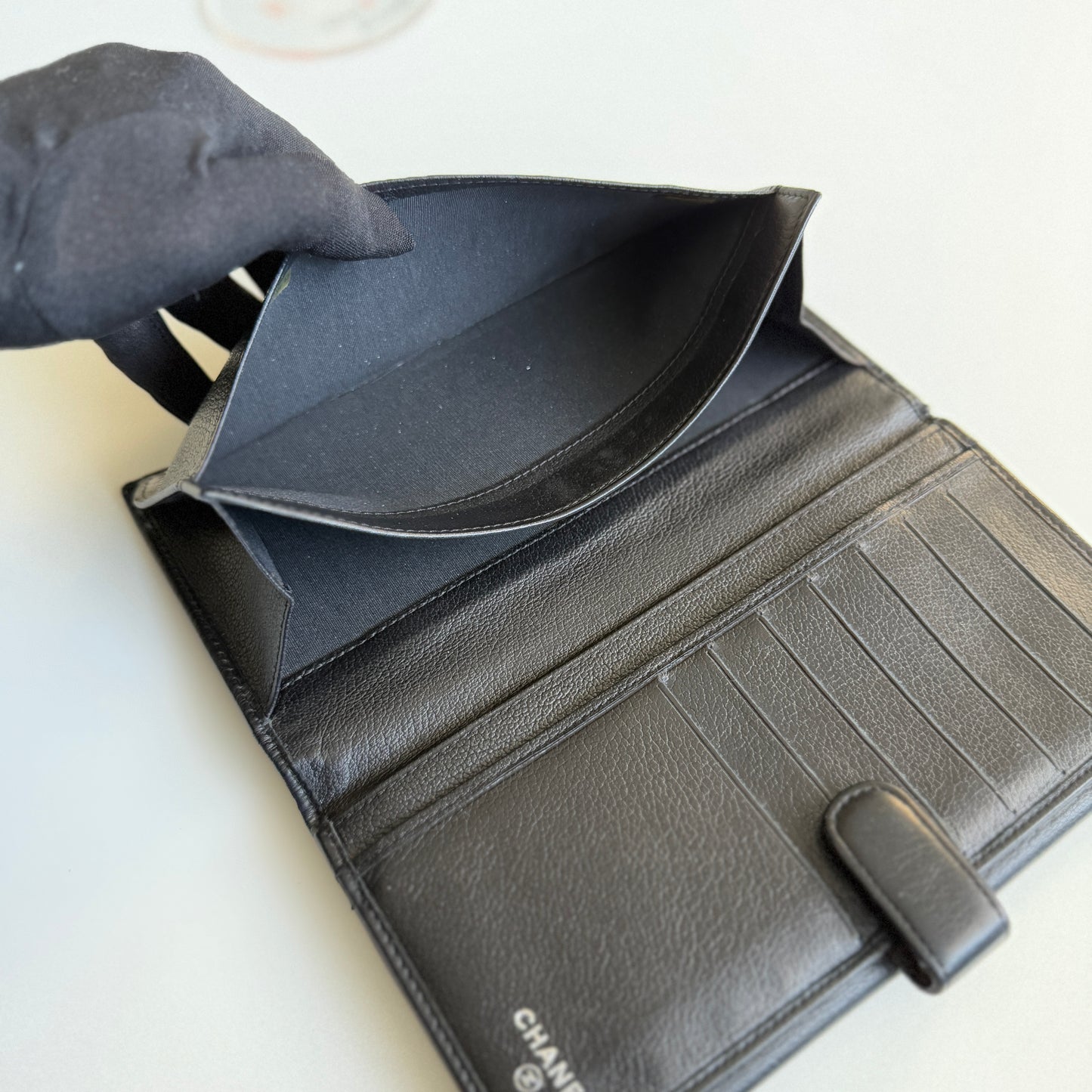 Chanel Camellia Logo Black Leather Wallet