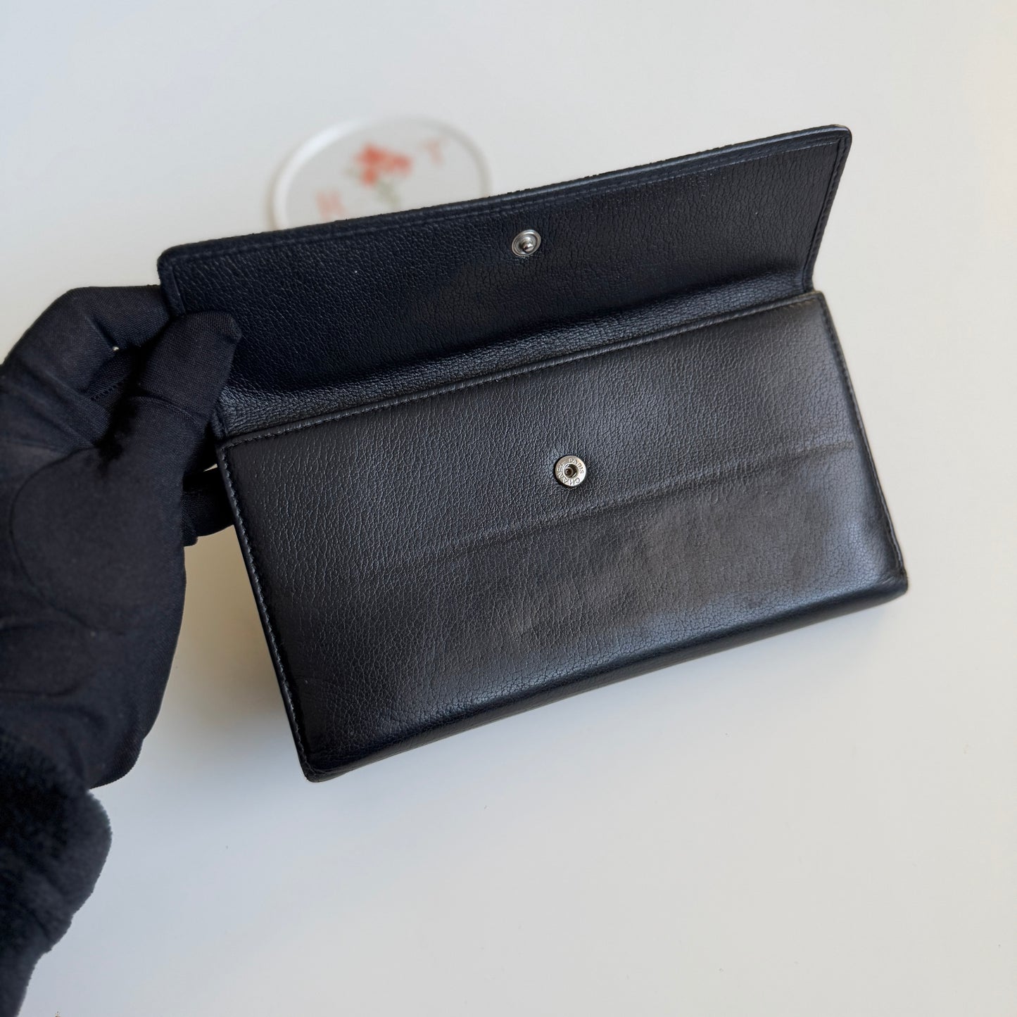 Chanel Camellia Logo Black Leather Wallet