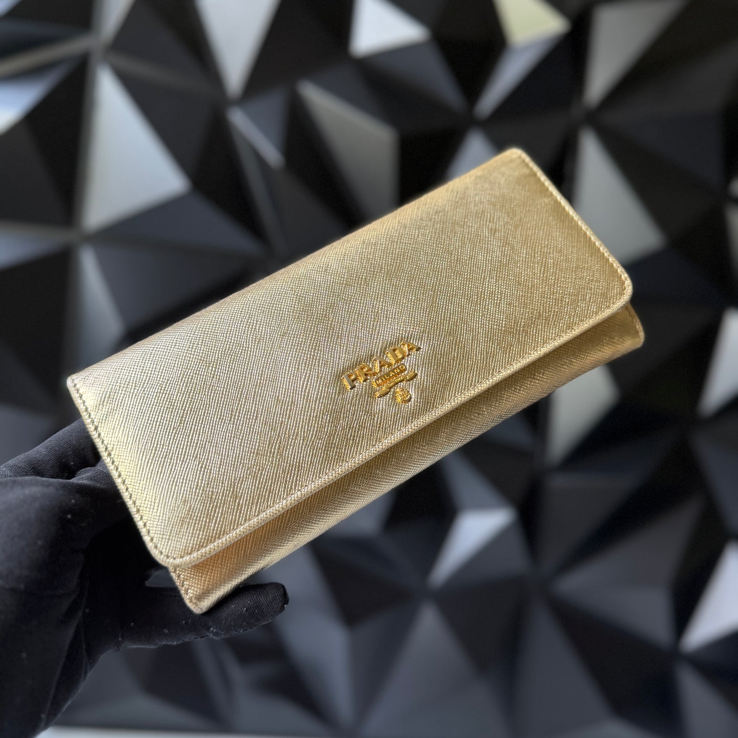 Prada Saffiano Leather Long Wallet – Gold