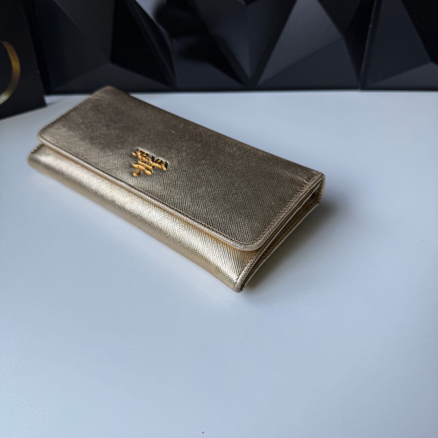 Prada Saffiano Leather Long Wallet – Gold
