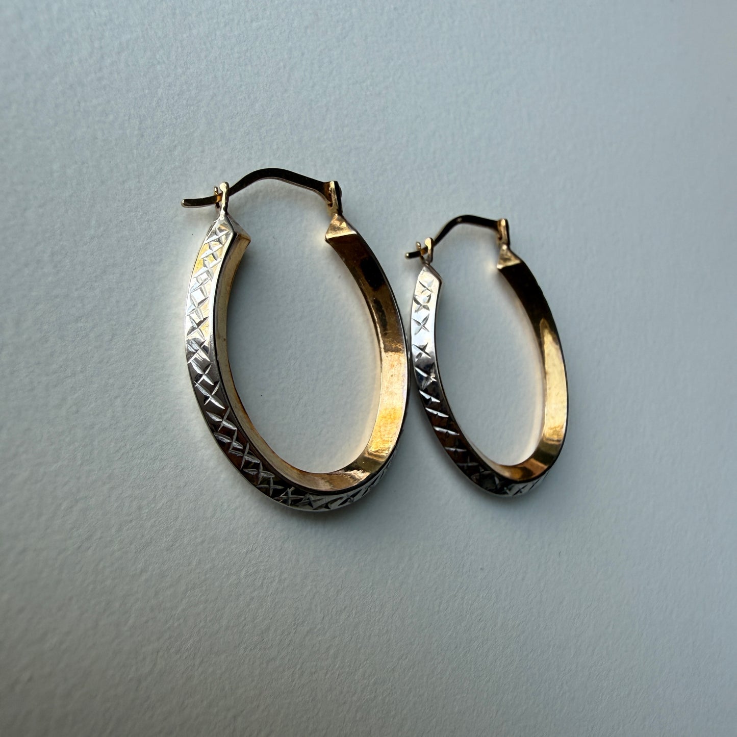 10k Gold 2-toned Oval Hoop Earrings