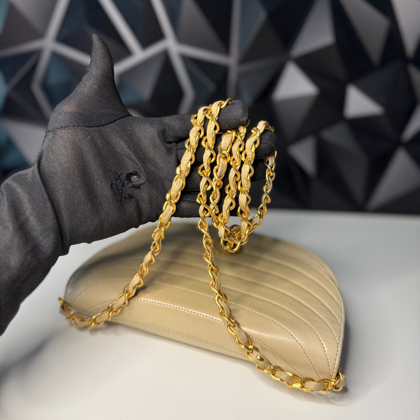 Lambskin Half Moon Flap, Beige, GHW