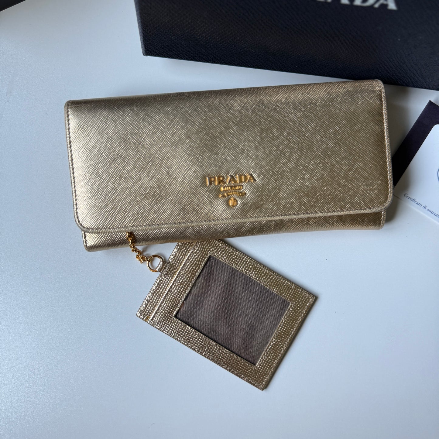 Prada Saffiano Leather Long Wallet – Gold