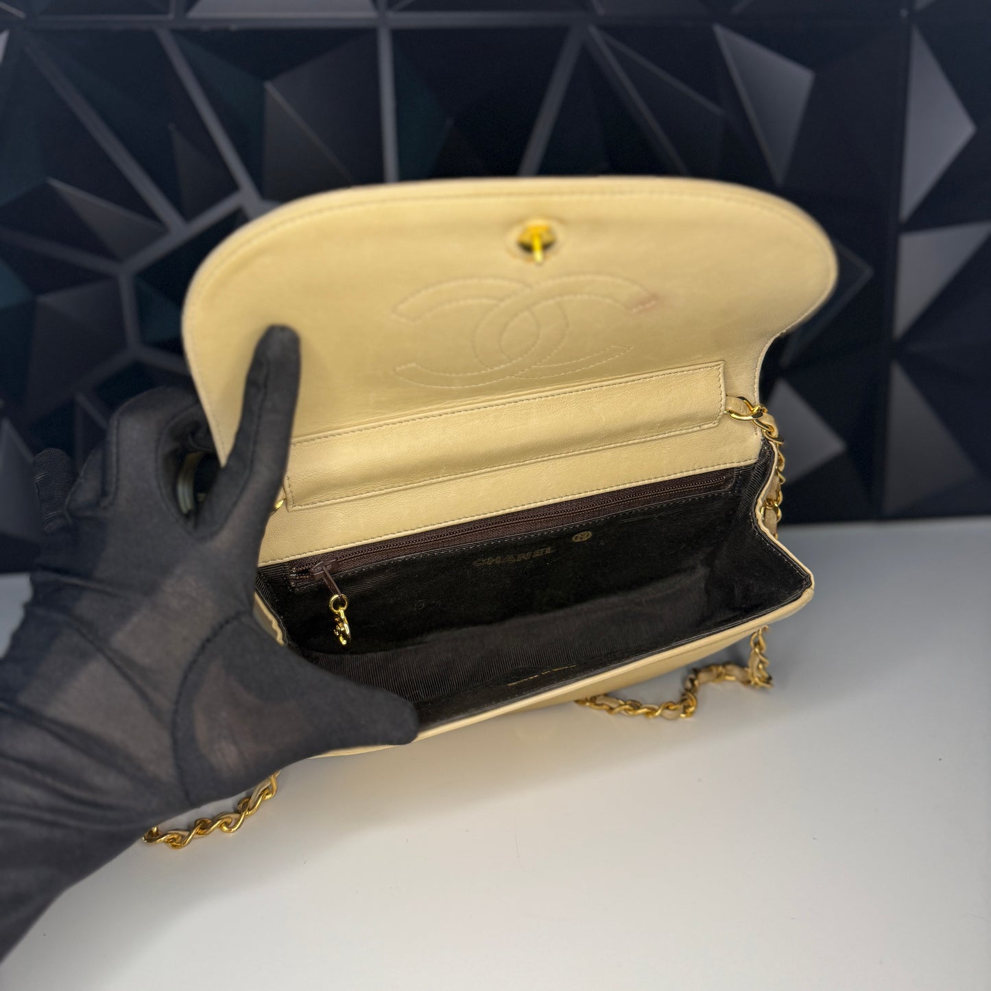 Lambskin Half Moon Flap, Beige, GHW