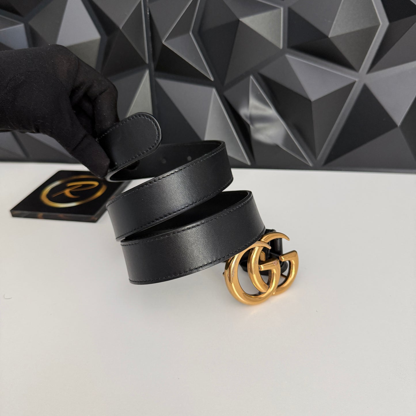 Gucci Marmont Leather Belt, Gold Hardware