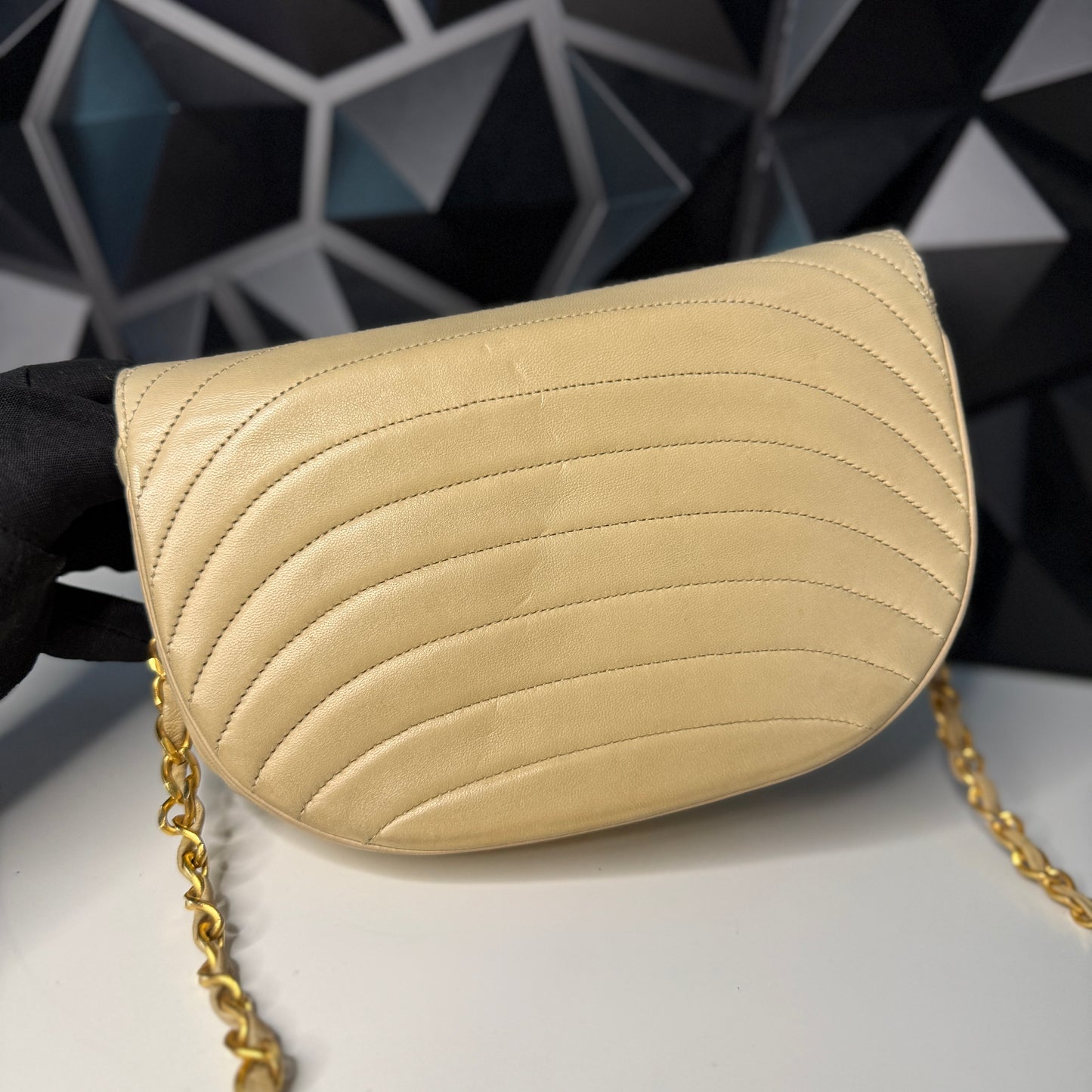 Lambskin Half Moon Flap, Beige, GHW