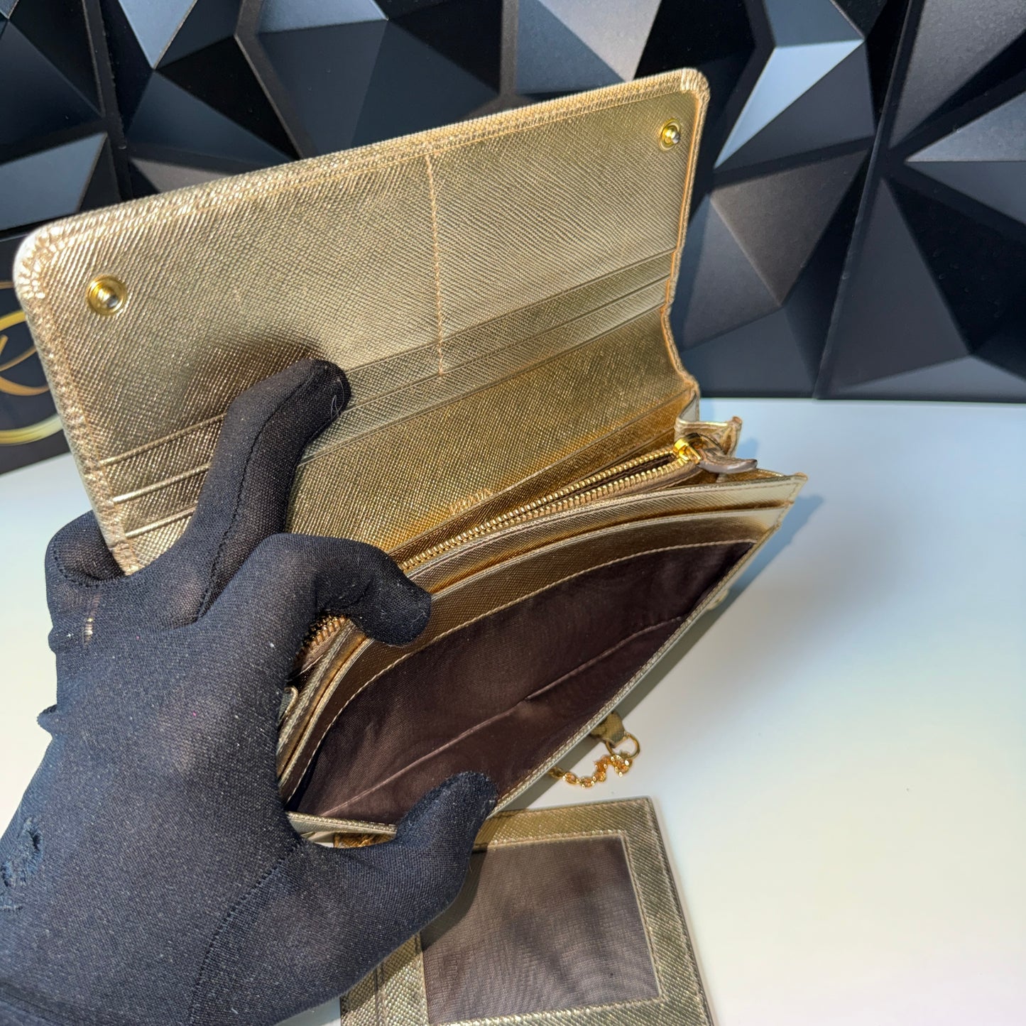 Prada Saffiano Leather Long Wallet – Gold