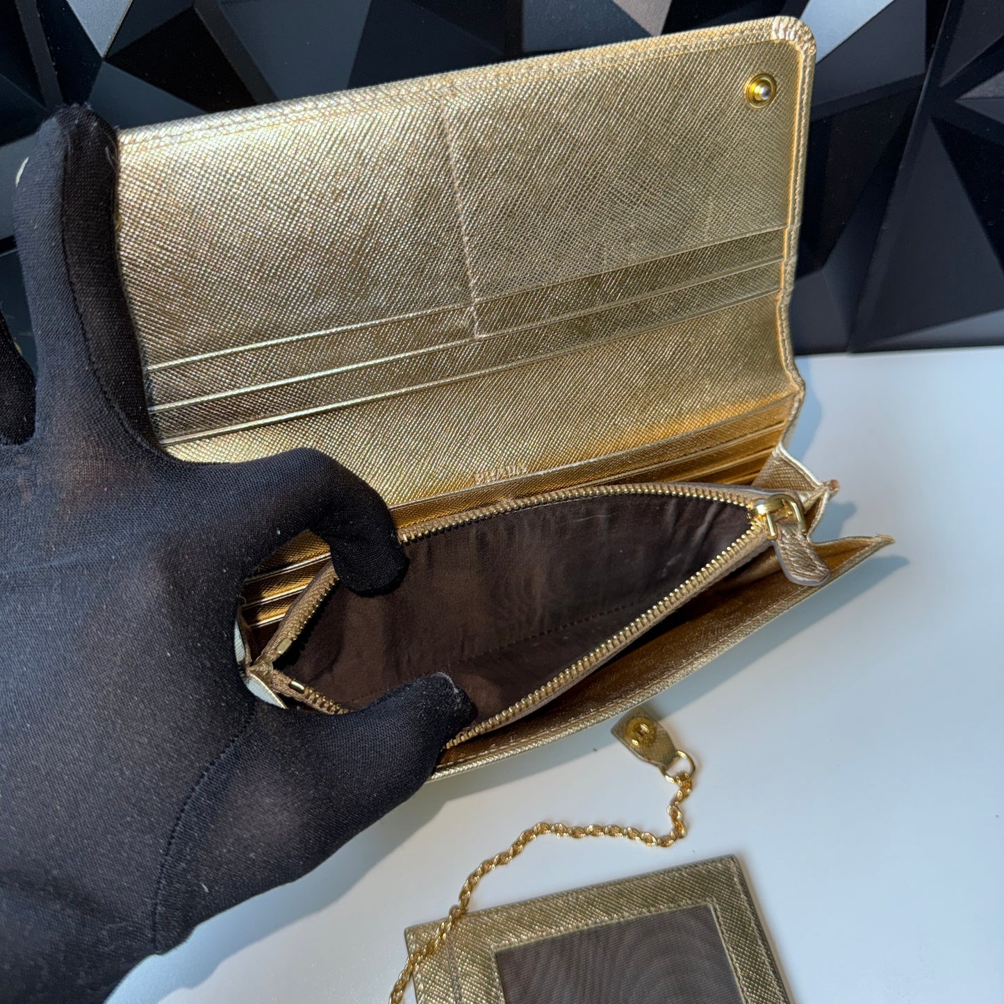 Prada Saffiano Leather Long Wallet – Gold