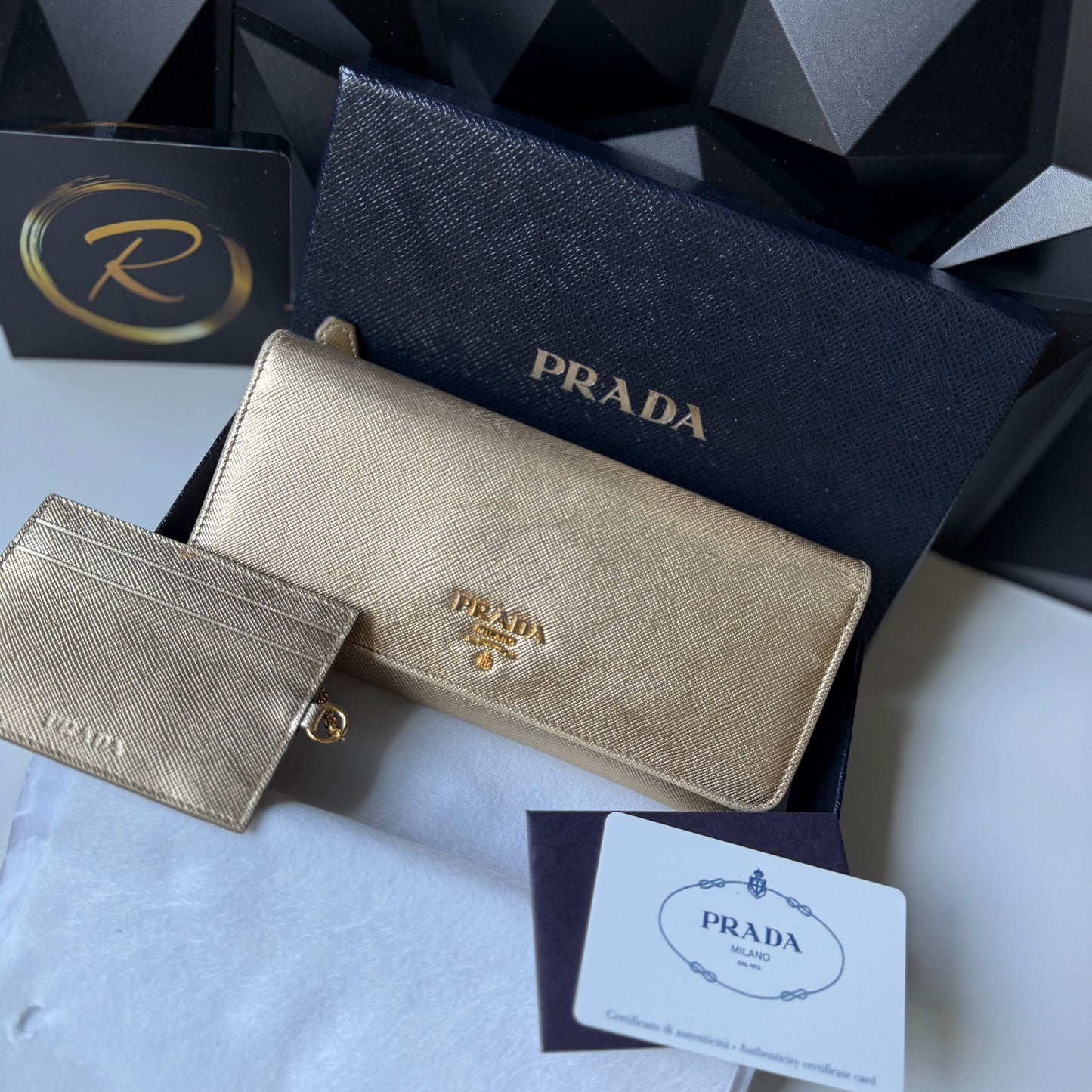 Prada Saffiano Leather Long Wallet – Gold