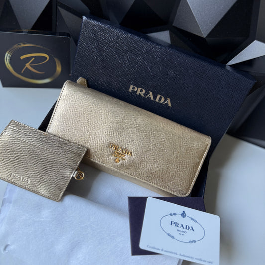 Prada Saffiano Leather Long Wallet – Gold