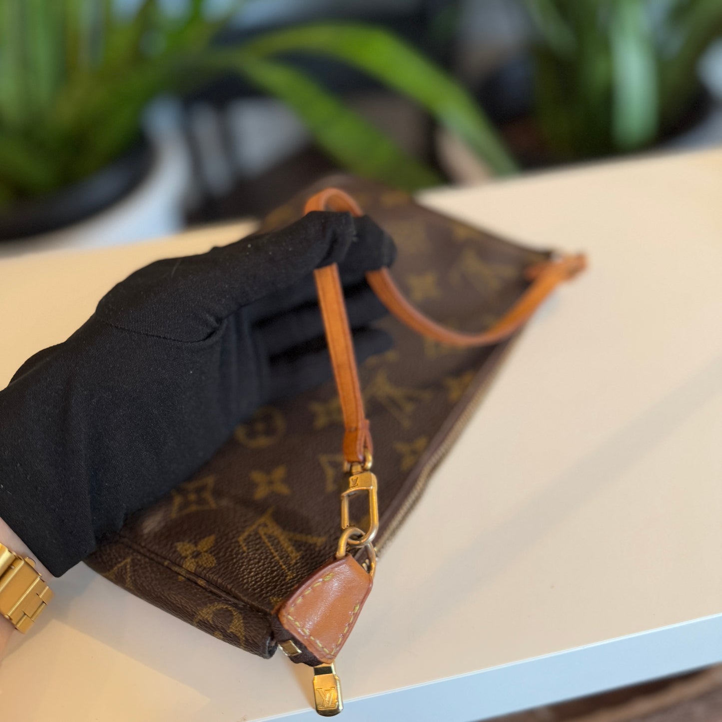 Louis Vuitton Pochette Accessoires w/ long vachetta strap