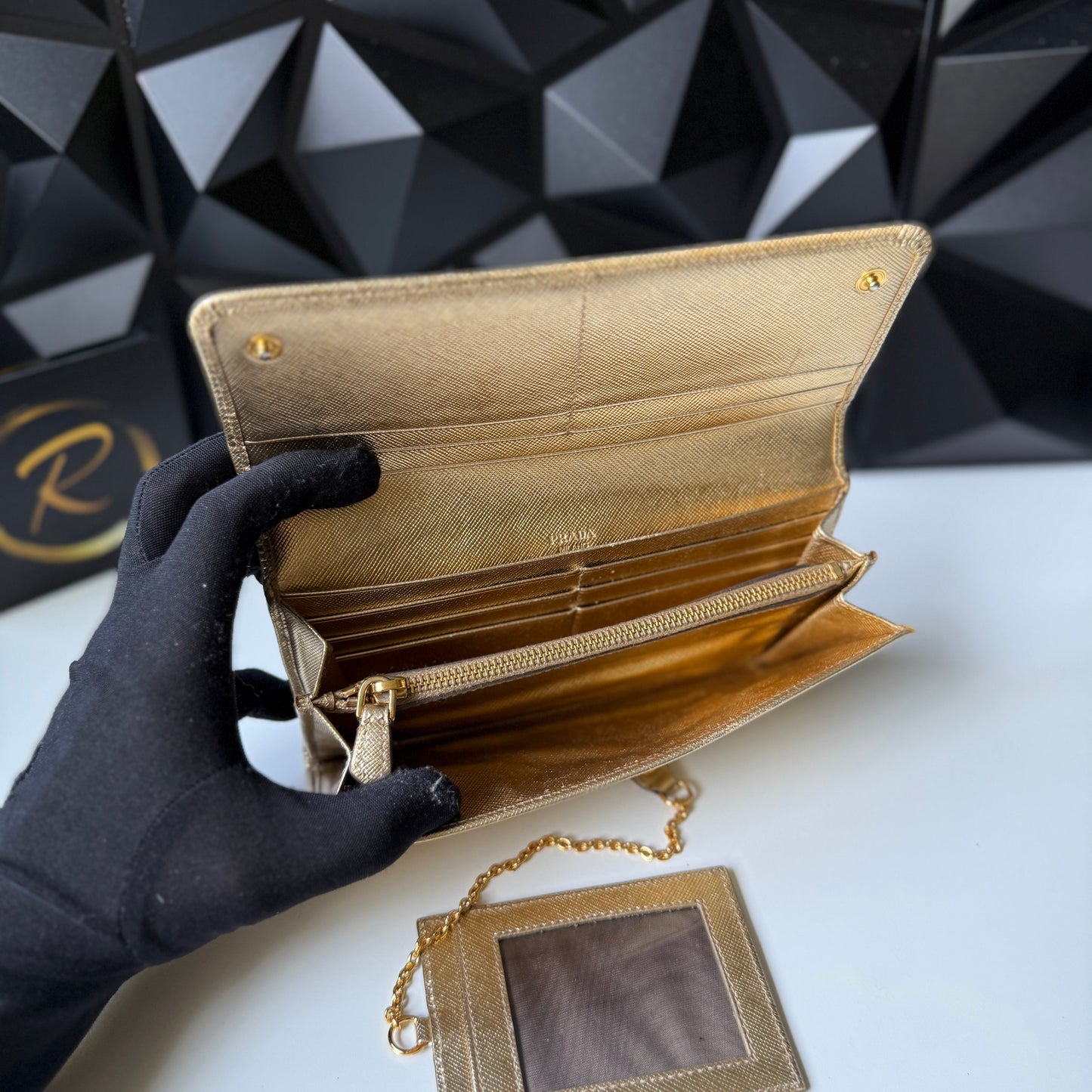 Prada Saffiano Leather Long Wallet – Gold