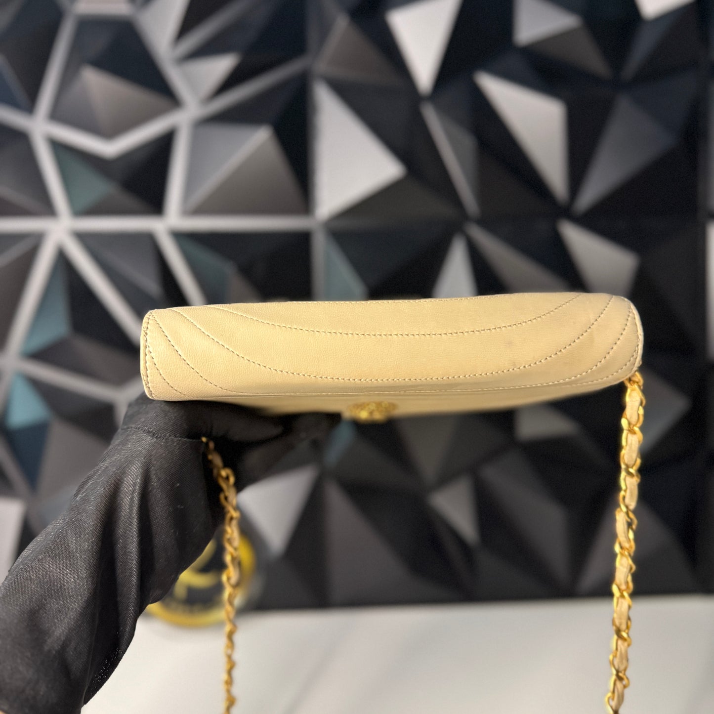 Lambskin Half Moon Flap, Beige, GHW