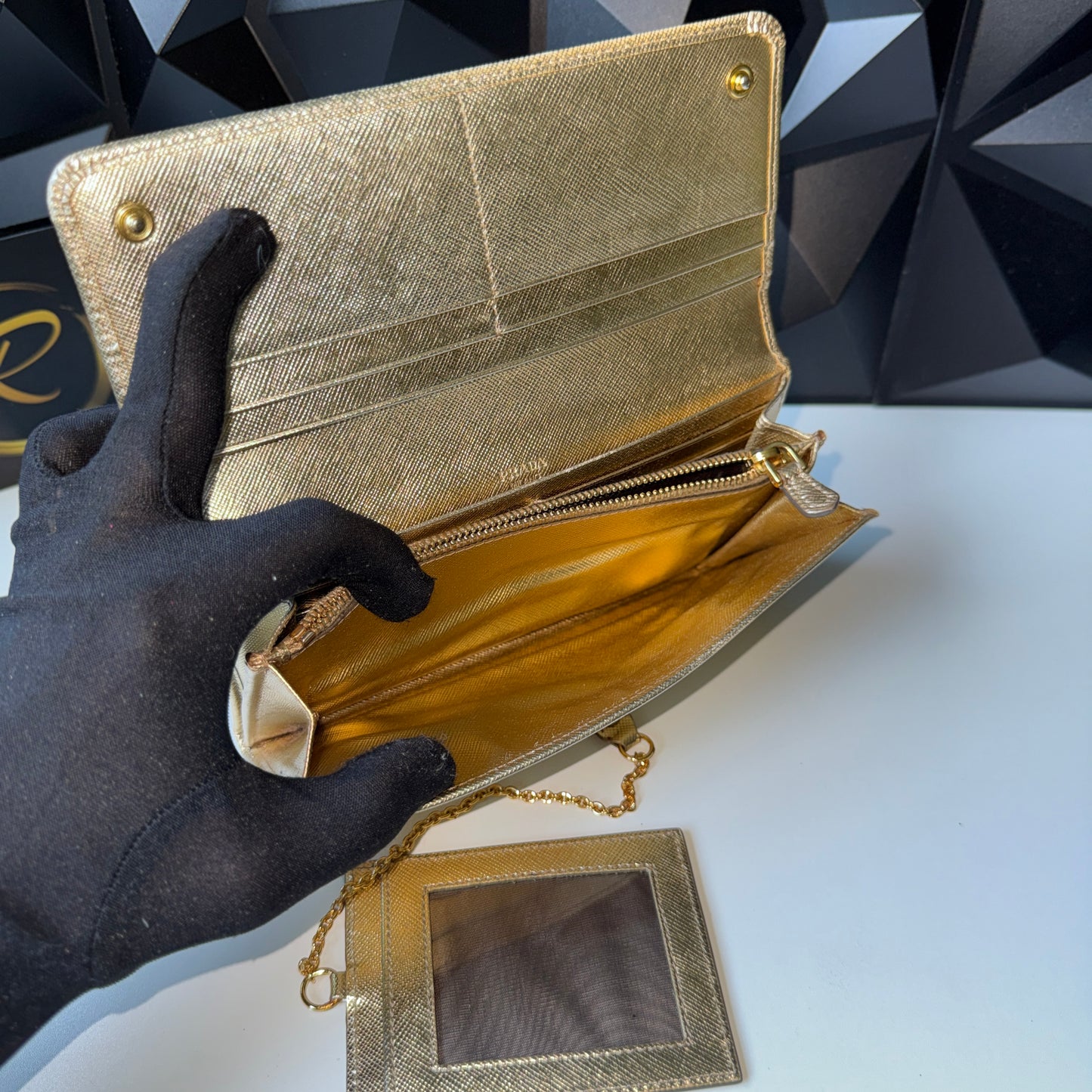 Prada Saffiano Leather Long Wallet – Gold