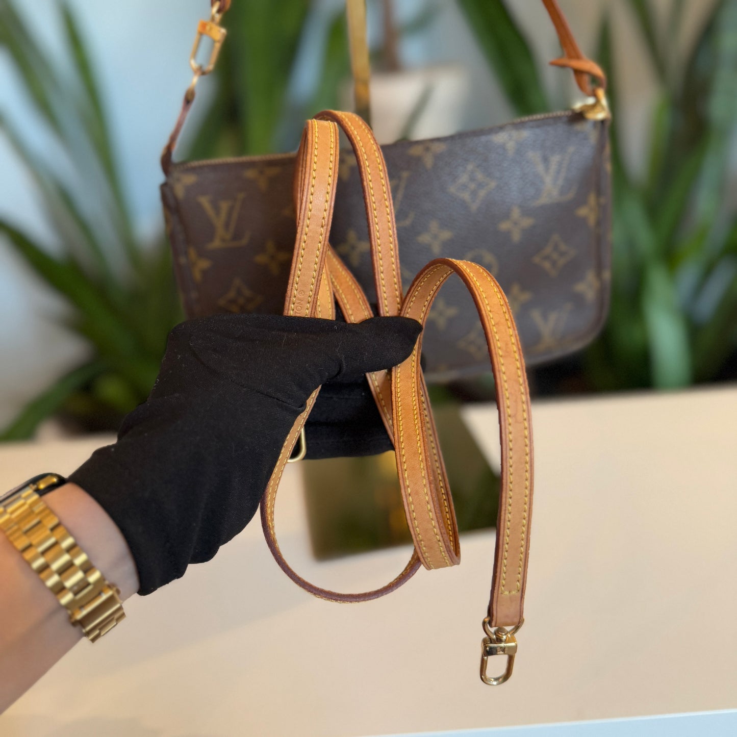 Louis Vuitton Pochette Accessoires w/ long vachetta strap