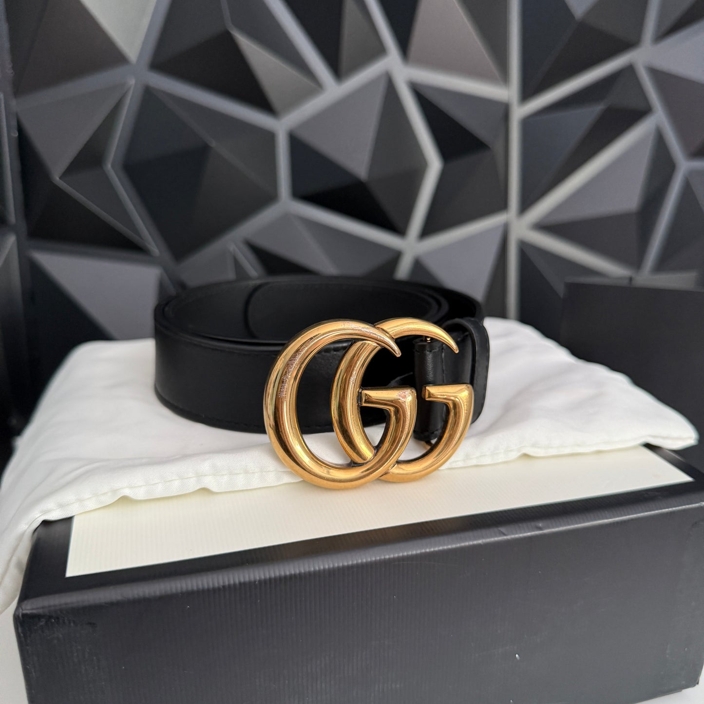 Gucci Marmont Leather Belt, Gold Hardware