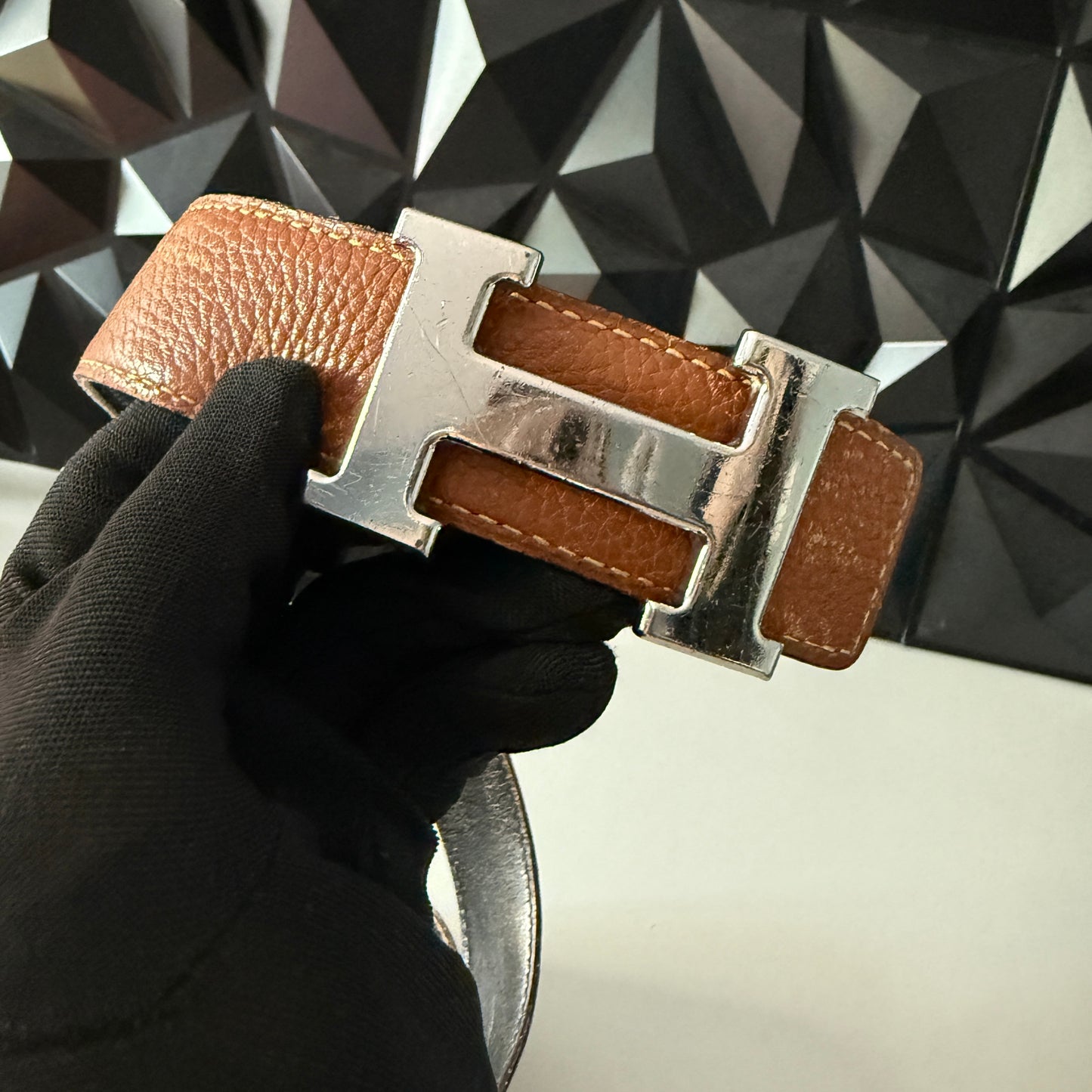 Hermès Constance H belt, reversible in black and tan