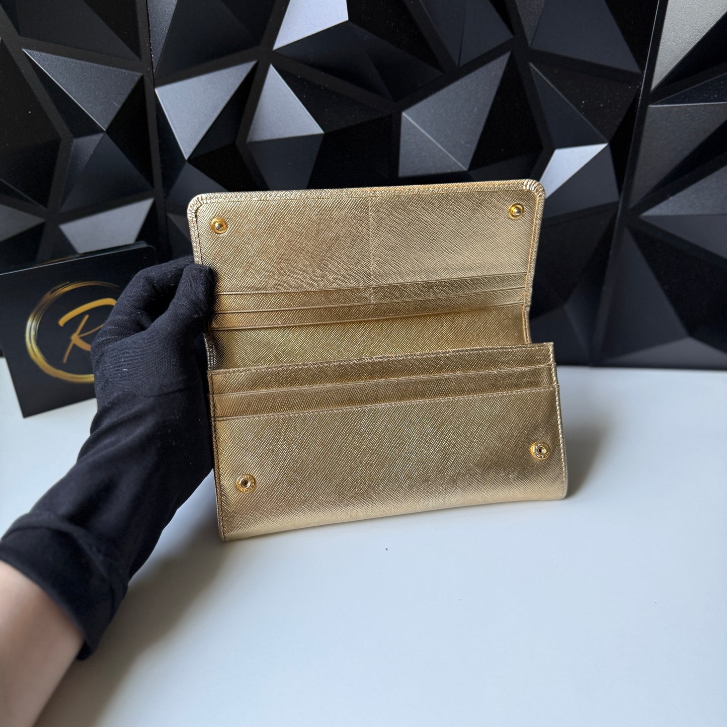 Prada Saffiano Leather Long Wallet – Gold