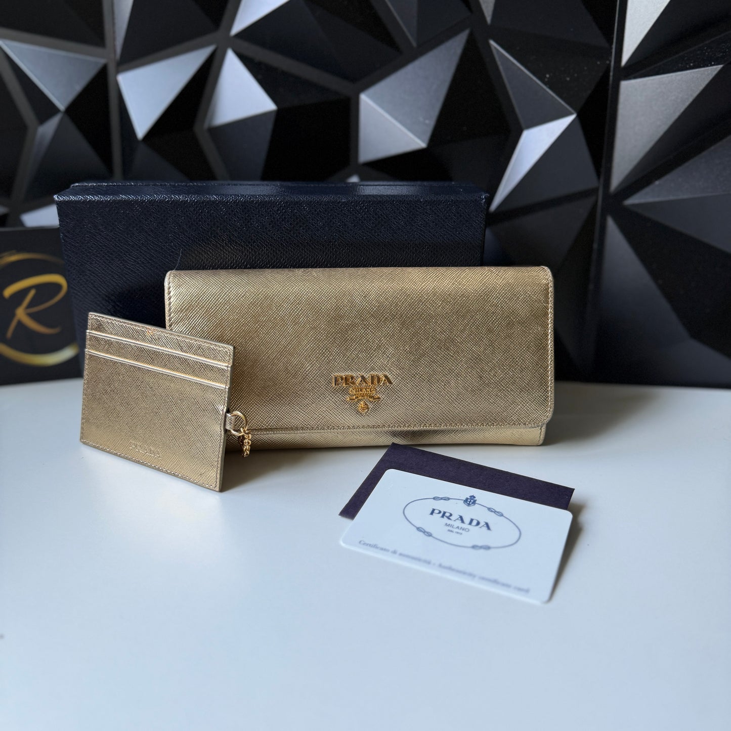 Prada Saffiano Leather Long Wallet – Gold