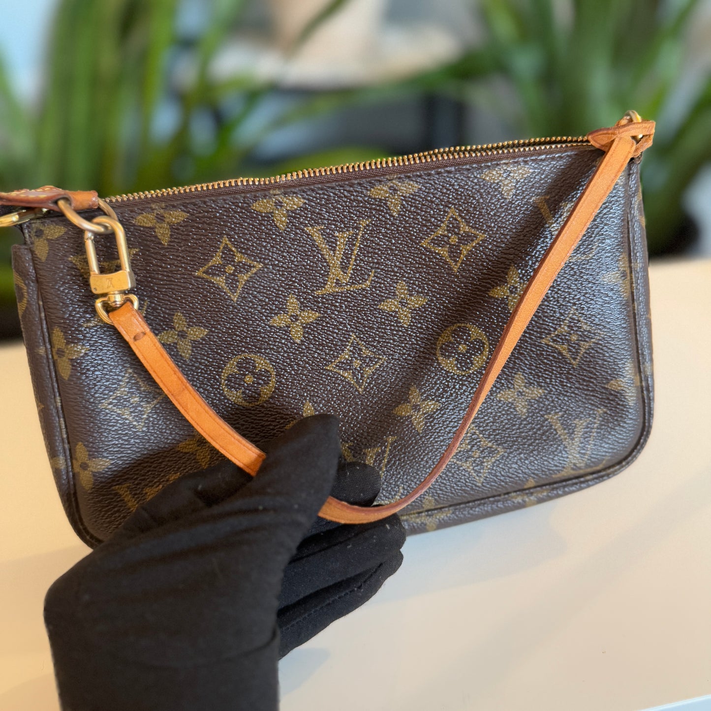 Louis Vuitton Pochette Accessoires w/ long vachetta strap