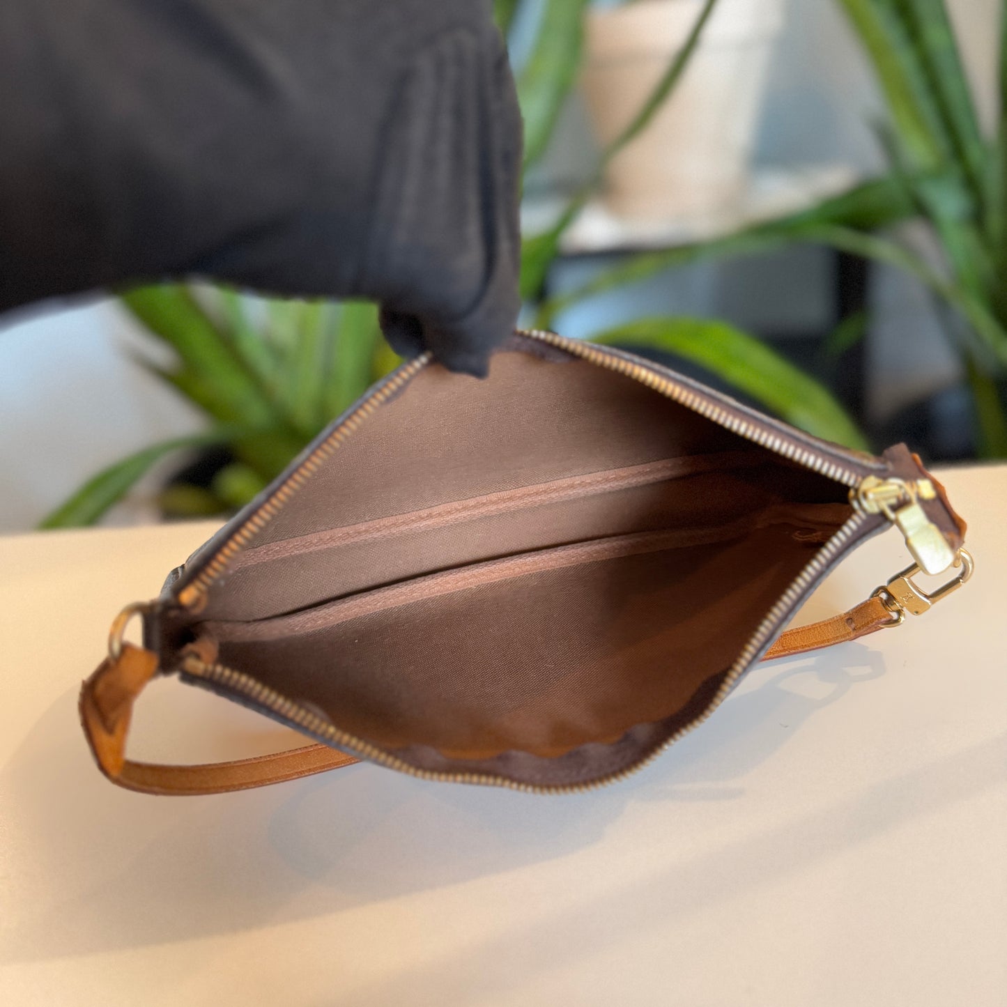 Louis Vuitton Pochette Accessoires w/ long vachetta strap