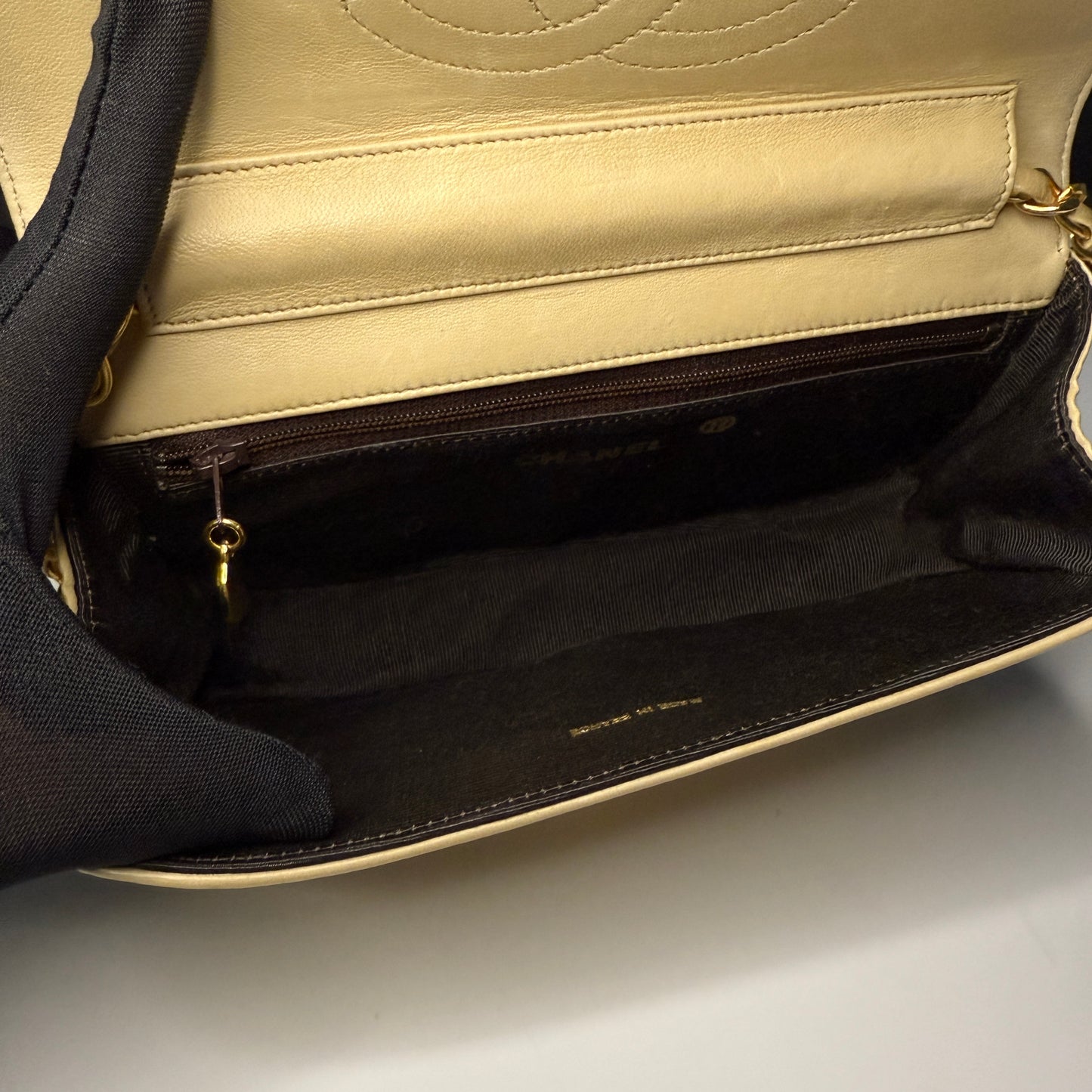 Lambskin Half Moon Flap, Beige, GHW