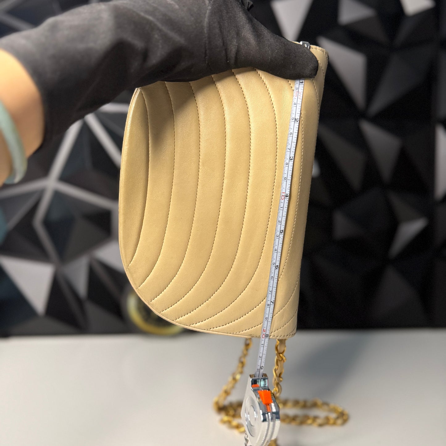 Lambskin Half Moon Flap, Beige, GHW