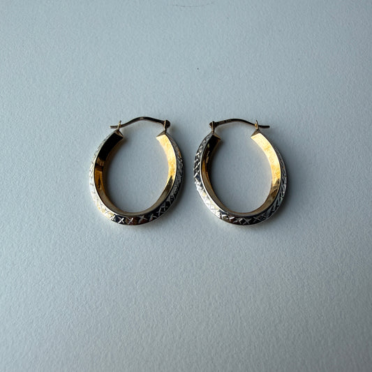 10k Gold 2-toned Oval Hoop Earrings