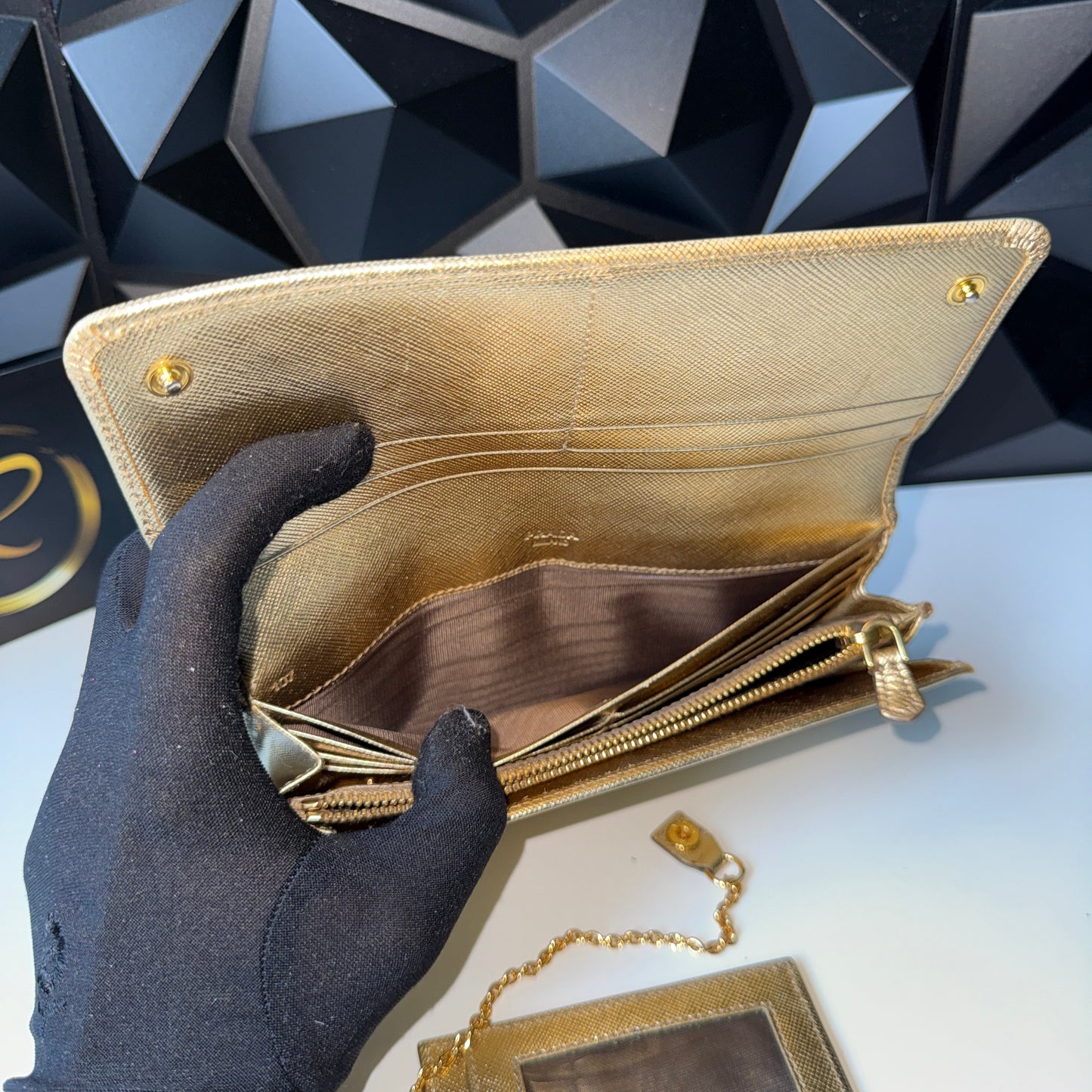 Prada Saffiano Leather Long Wallet – Gold