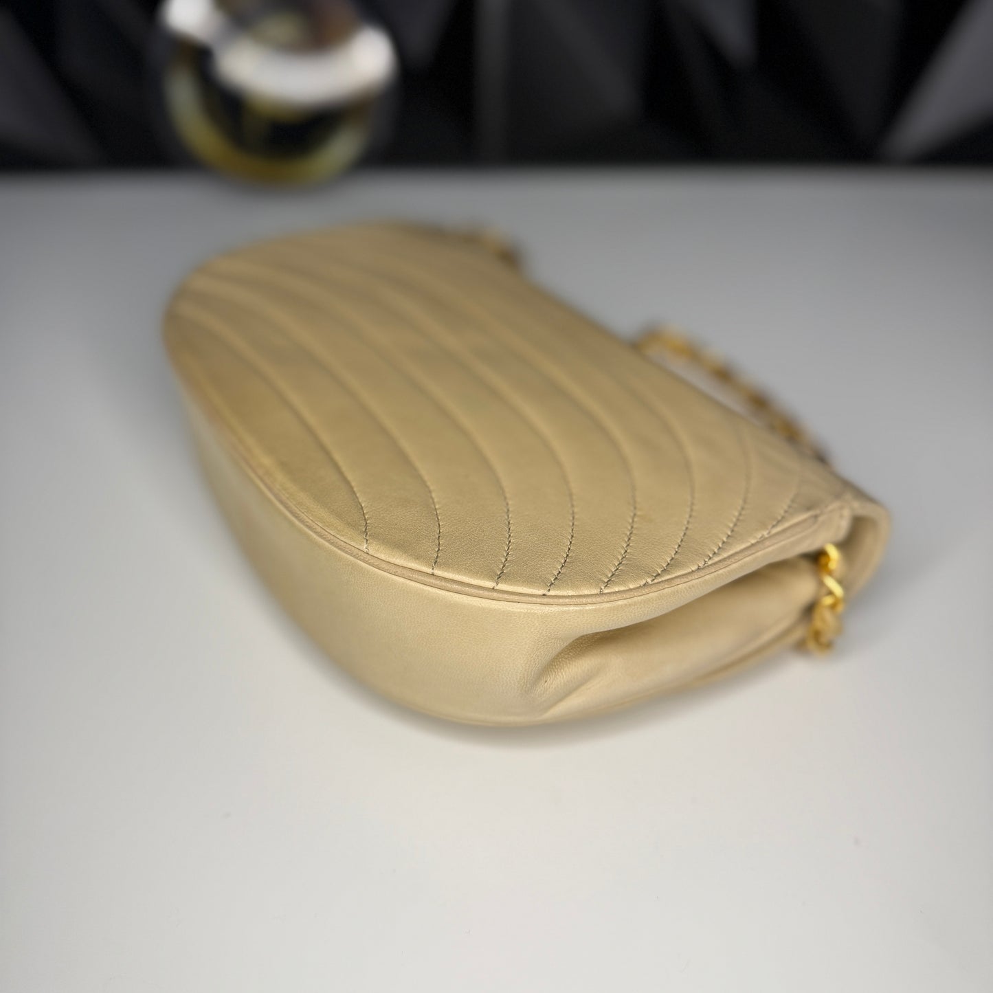 Lambskin Half Moon Flap, Beige, GHW