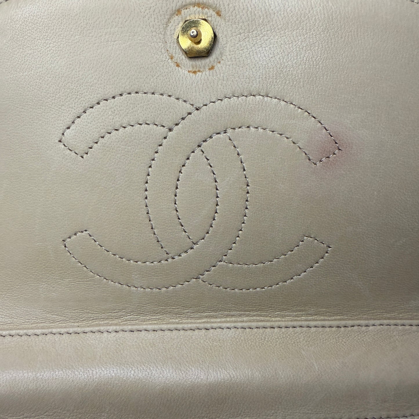 Lambskin Half Moon Flap, Beige, GHW