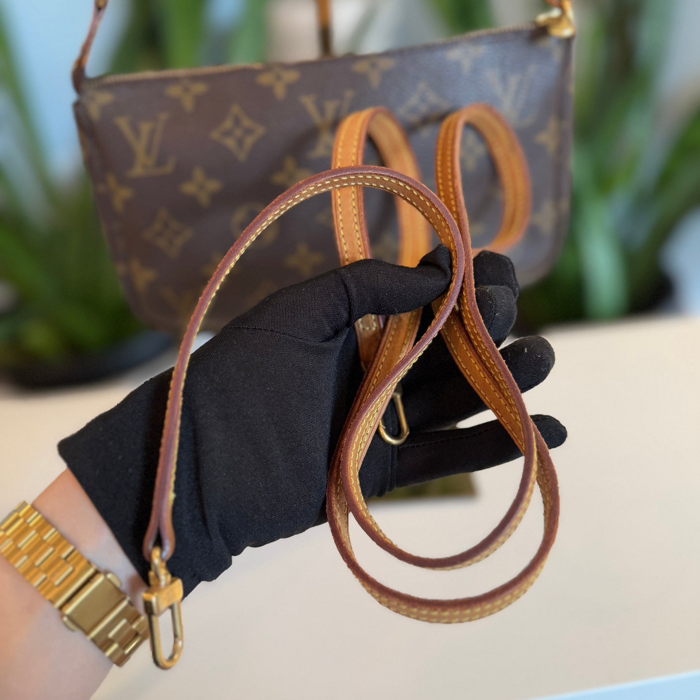 Louis Vuitton Pochette Accessoires w/ long vachetta strap