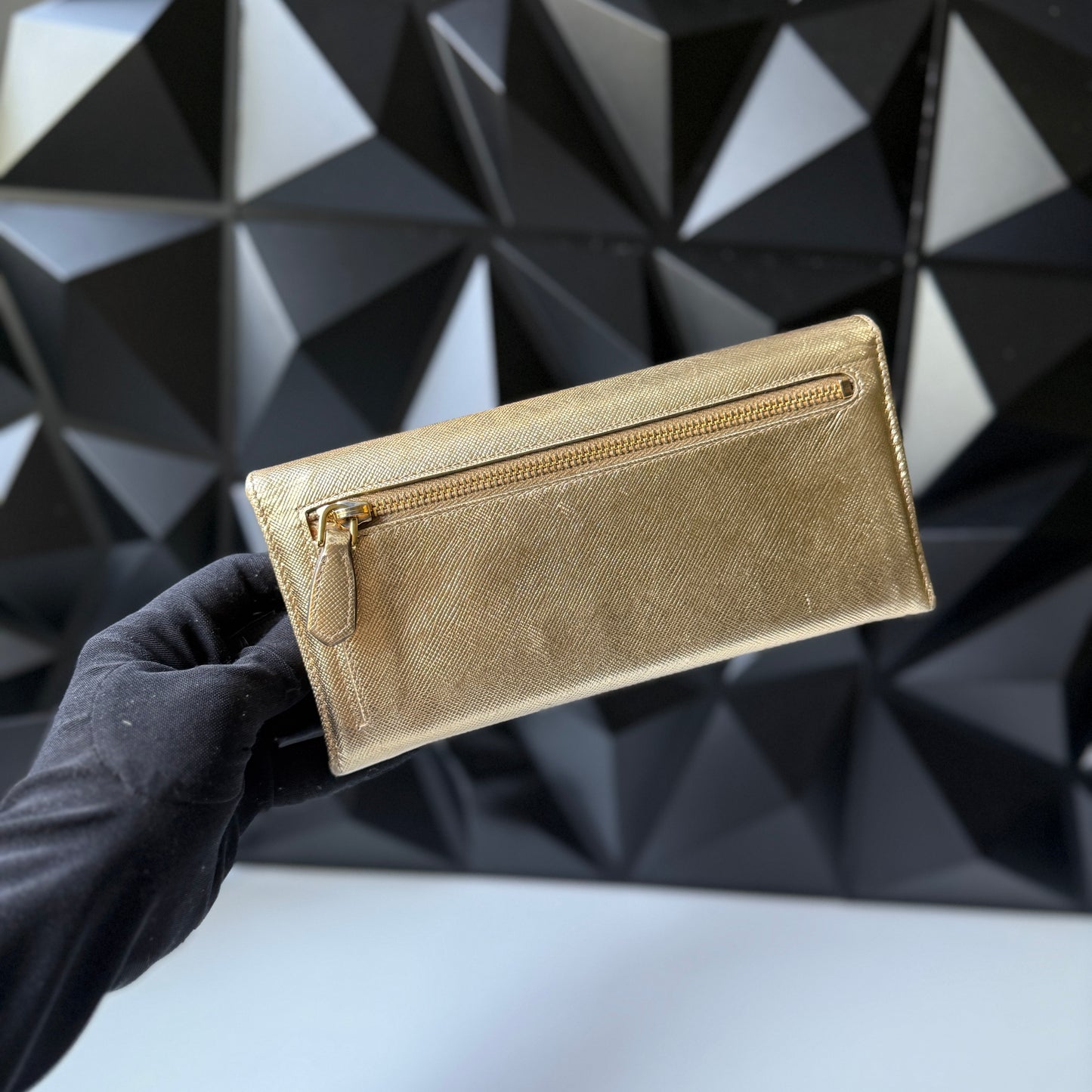 Prada Saffiano Leather Long Wallet – Gold