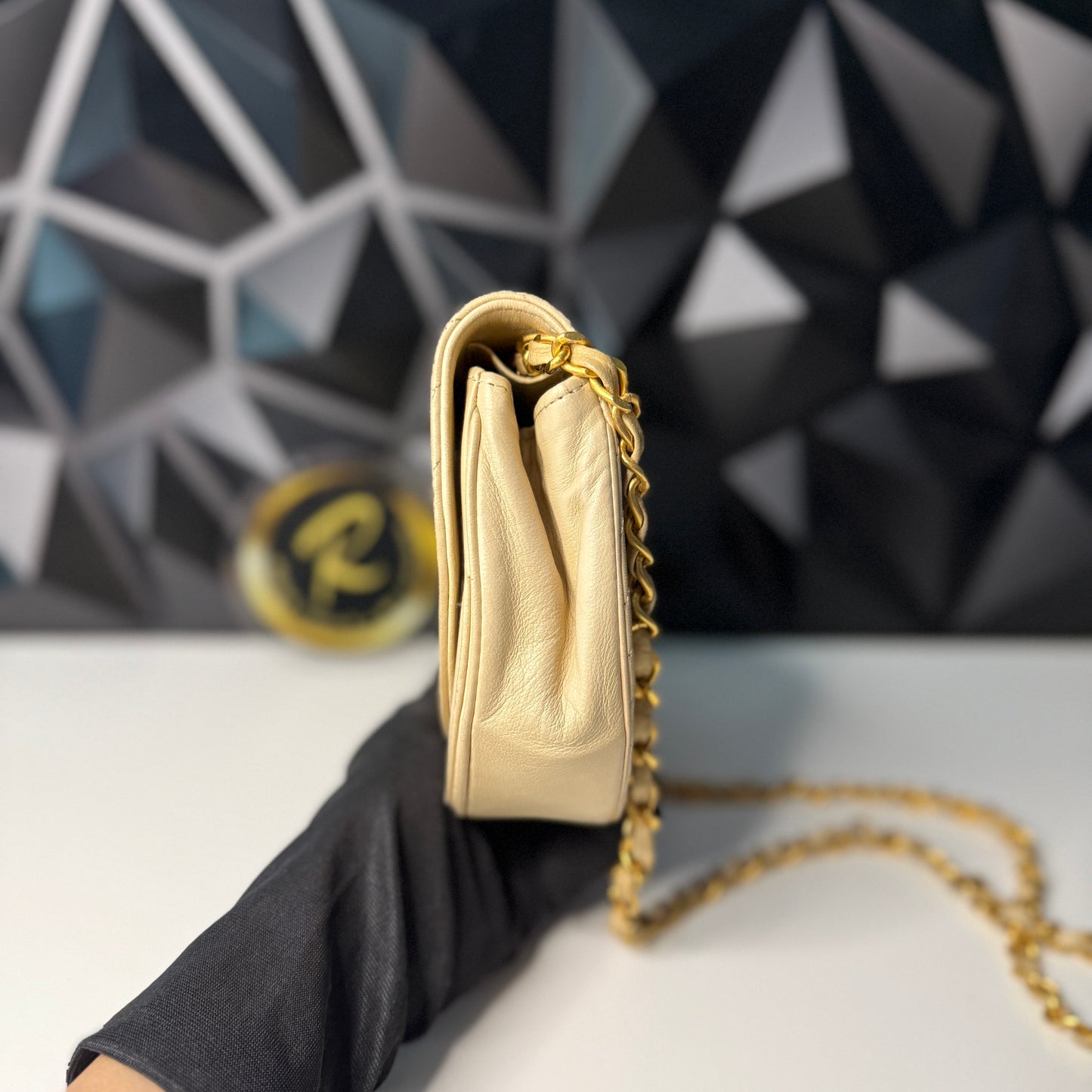 Lambskin Half Moon Flap, Beige, GHW