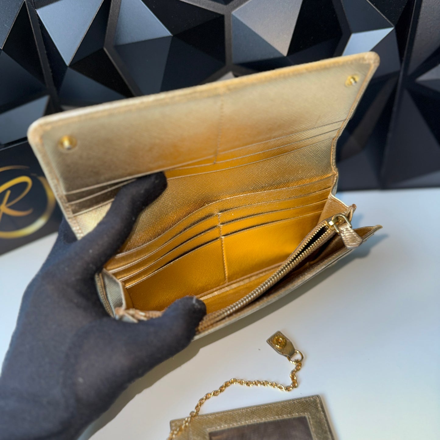 Prada Saffiano Leather Long Wallet – Gold