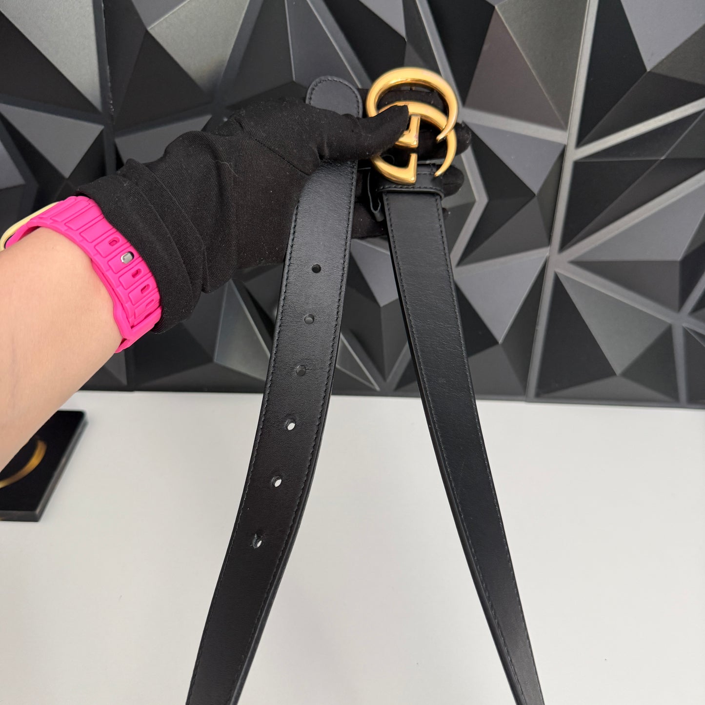 Gucci Marmont Leather Belt, Gold Hardware