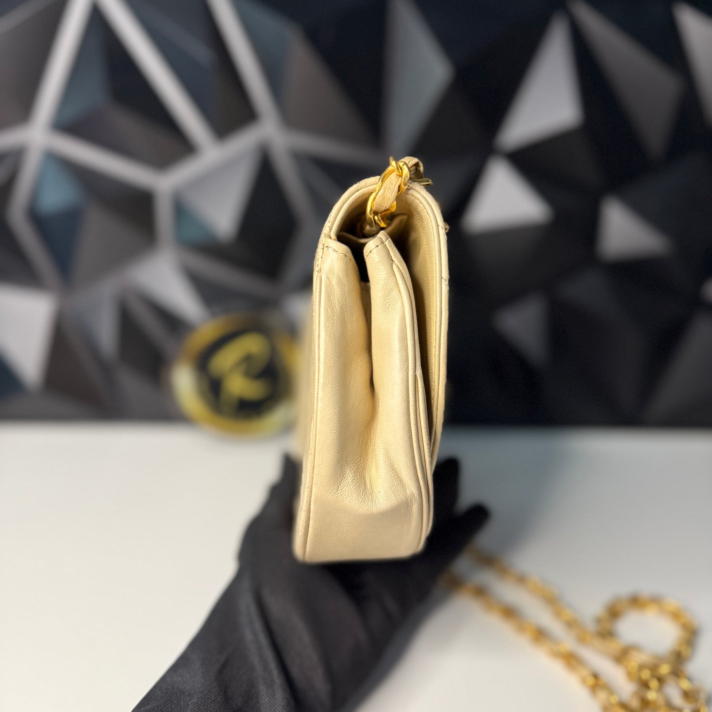 Lambskin Half Moon Flap, Beige, GHW