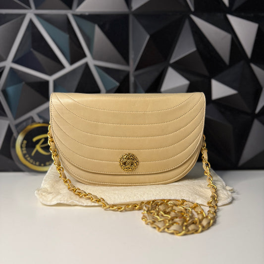 Lambskin Half Moon Flap, Beige, GHW