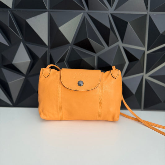 Longchamp Le Pliage Cuir Small Crossbody Bag in Orange