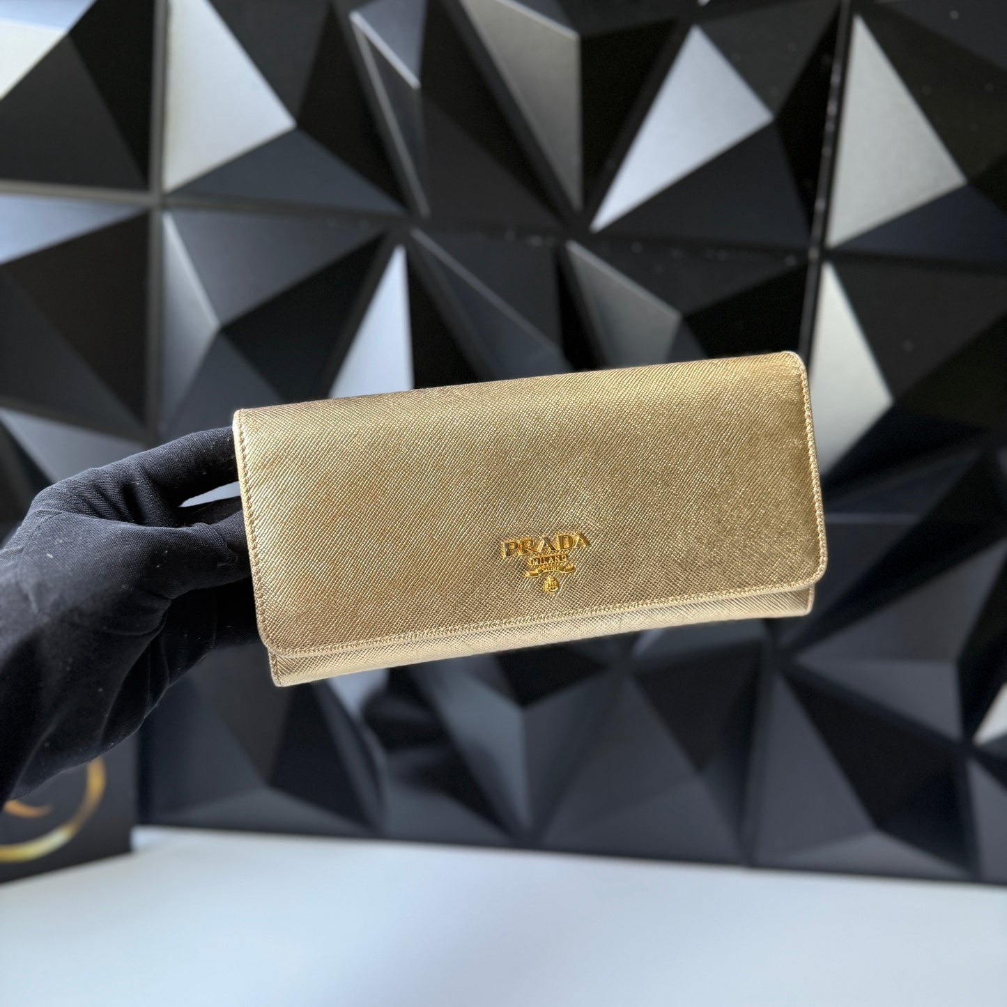 Prada Saffiano Leather Long Wallet – Gold