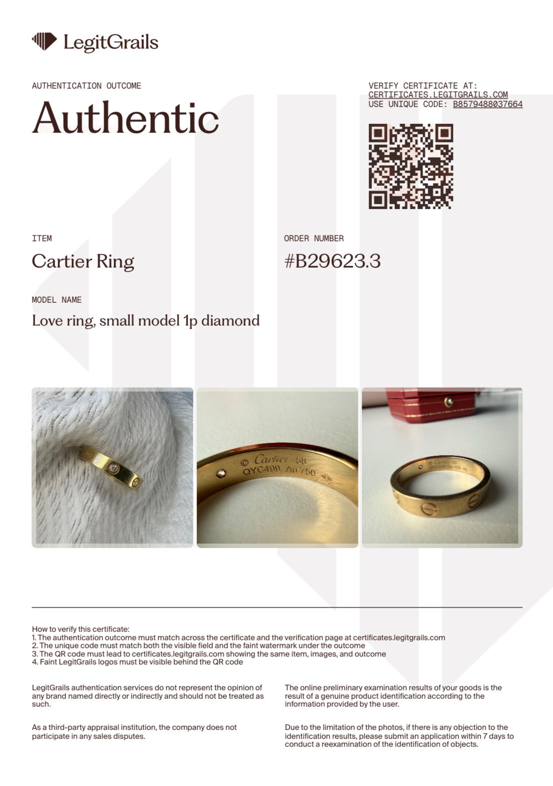 Cartier LOVE Ring, Small model, 1P Diamond